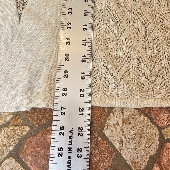 Linen Blend Lightweight Open-Front Cardigan Sweater, Beige Cream Tan, Size Large - Picture 9 of 10